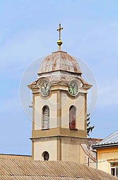 View of tower with clock of Saint Anna`s roman catholic church