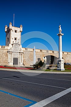 View at the Tower of the Earth Doors at the Constitution place in Cadiz, Spain