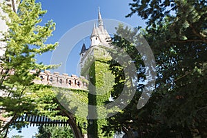 View of the tower and gate of the Vajdahunyad castle. Budapest