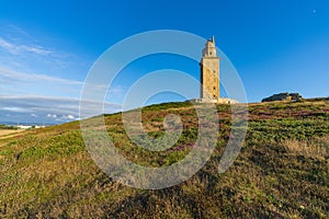 View of the Tower of Hercules in the Galician city of A Coruna in Spain.