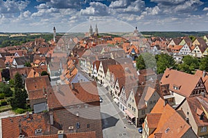 View from the tower of historic town at Rothenburg ob der Tauber, Franconia, Bavaria, Germany.
