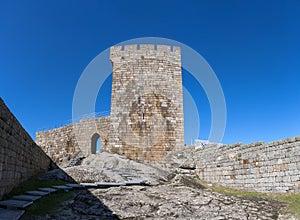 View at the tower and interior fortress at the Linhares da Beira Castle, on Linhares da Beira village downtown, Viseu, Portugal