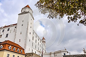 The tower on the left corner of Bratislava Castle in Bratislava, Slovakia