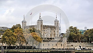 A view of the Tower of London across the river Thames