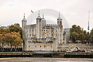 A view of the Tower of London across the river Thames