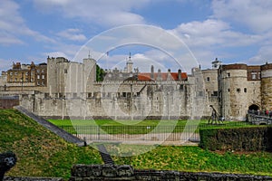 View of the tower of london showing the outer walls and rooftops inside