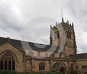 View of the tower and main entrance of the cathedral church of saint peter in bradford west yorkshire