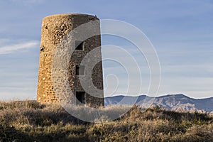 view of a Tower of Perdigal, Almeria distric, old fort tower on the coast, Almeria, Spain