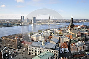 The view from tower of Saint Peters Church on cityscape of Riga