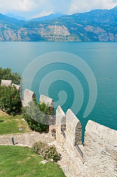 View from the tower of Scaligero Castle, Castello Scaligero in Malcesine in Italy of Lake Garda