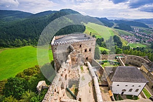 View from tower of Stara Lubovna castle towards mountains