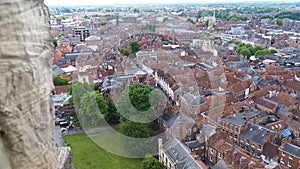 View from the tower of York Minster over the rooftops of York, Great Britain
