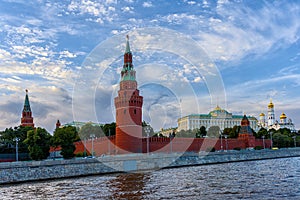 View of the towers and cathedrals of Kremlin from the Moscow river