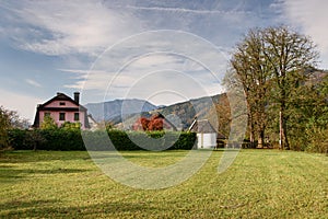 View of the town of Altenmarkt bei Sankt Gallen in the fall. Styria, Austria