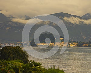 View of the town of Bellagio from Botanical Garden of Villa Carlotta Lake Como, Italy