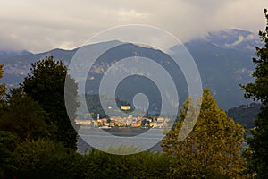 View of the town of Bellagio from Botanical Garden of Villa Carlotta Lake Como, Italy