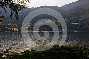 View of the town of Bellagio from Botanical Garden of Villa Carlotta Lake Como, Italy