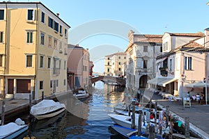 View of town Chioggia with canal Vena in Veneto, Italy