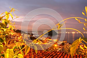 View of town, coast and beach of Isla Taboga Panama City Panama Central America in the sunset