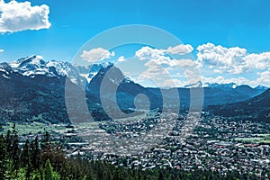 View of the town of Garmisch-Partenkirchen, Bavaria, Germany, located in the europaen Alps