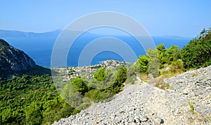 View on town Gradac and the coast of Adriatic sea from the Rilic mountain. Croatia.