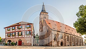 View at the Town Hall with Church of St.John and St.Martin in Schwabach ,Germany