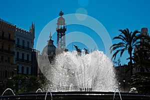 View of the Town Hall Square fountain Fuente de la Plaza del Ayuntamiento photo