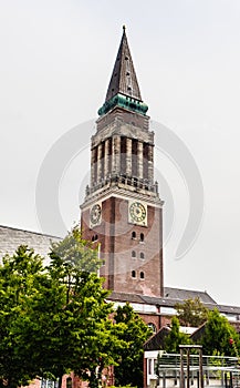 View of Town Hall Tower, landmark of the city, Kiel, Schleswig-Holstein, Germany