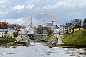View of Town Hall and Voskresenskaya Church from estuary Vitba photo