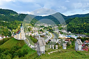 View of the town of Idrija in Primorska, Slovenia photo