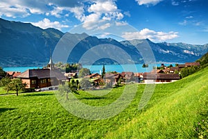 View on the town and Interlaken lake. Natural landscape. photo