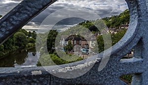 A view of the town of Ironbridge, Shropshire from the bridge over the River Severn