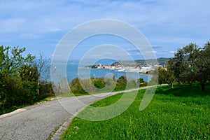 View of the town of Izola at the coast of the Adriatic sea