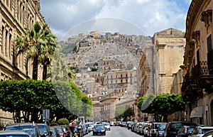 View of the town of  Modica Sicily Italy