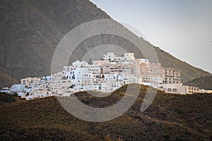 View of the town of Mojacar with its traditional white houses