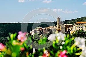 View of the town of Nemi, located on a cliff in the vicinity of Rome. Italy.