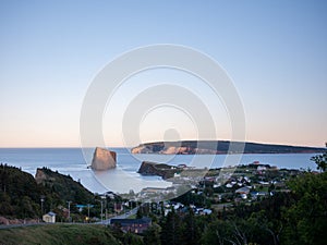 View of the Town of Perce and the rock at sunset