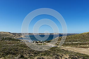 View of the town of Puerto Piramides at the Valdes Peninsula in Argentina photo