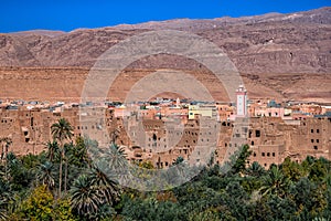View of the town of Tinghir, Tinerhir - a beautiful oasis on the Todra River in the Atlas Mountains, Morocco