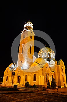 Night view of cathedral ,Veliko Tarnovo in Bulgaria photo