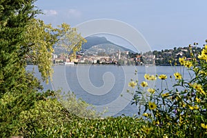 View at the town of Verbania from Madre island on lake Maggiore, Italy