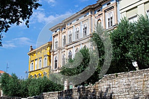 View of traditional colorful croatian buildings in the old town of Pula, Croatia