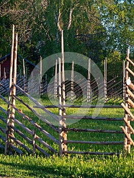 View of a traditional Finnish wood stick fencing