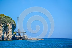 View of traditional fishing net Trabucco in Vieste, Italy....IMAGE