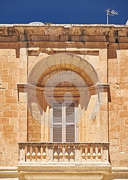 A view of traditional Maltese style open balcony in Mdina. Malta