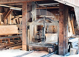 View of an traditional old saw mill with old machines and tools