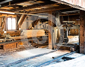 View of an traditional old saw mill with old machines and tools