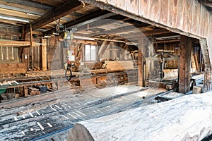 View of an traditional old saw mill with old machines and tools