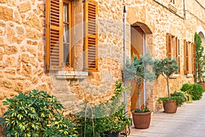 Typical spanish house with plants decoration on Majorca island, Spain