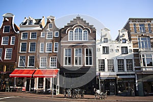 View of traditional, touristic, old Amsterdam city centre.